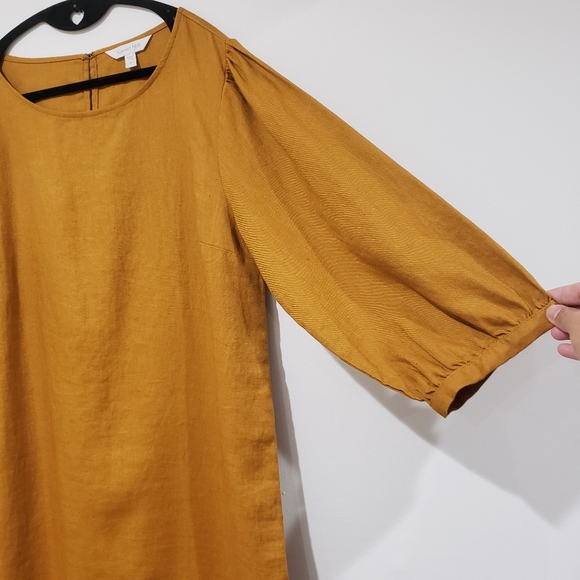 Garnet Hill Market Linen Dress Size M Mustard Gold Shift Popover Coastal Casual - Picture 4 of 16